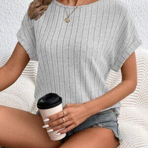 Ladies Elegant Solid Color Round Neck Short Sleeve